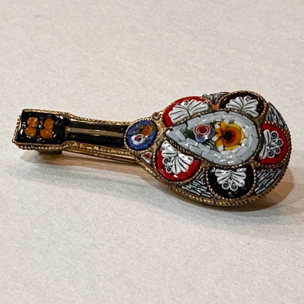 Vintage Micro Mosaic Mandolin Italian Pin Made in Italy.
